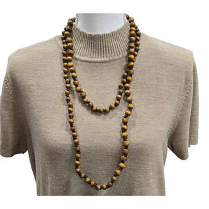 Plunder Larissa Bohemian Festival Wooden Beaded Necklace Brown Boho 70's Vibe